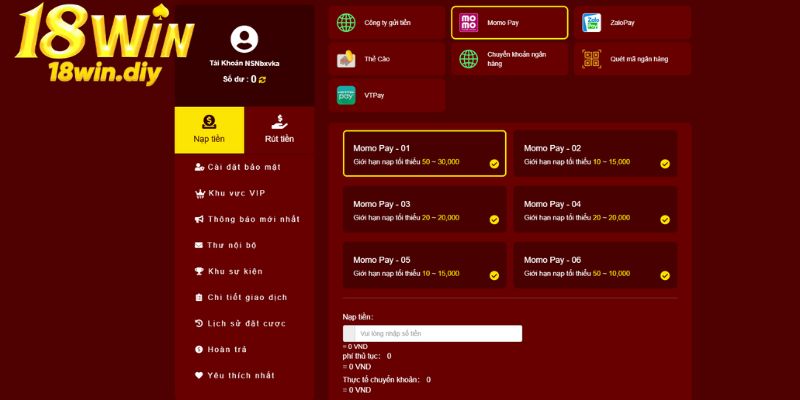Nạp tiền qua ví điện tử cũng được 18WIN hỗ trợ